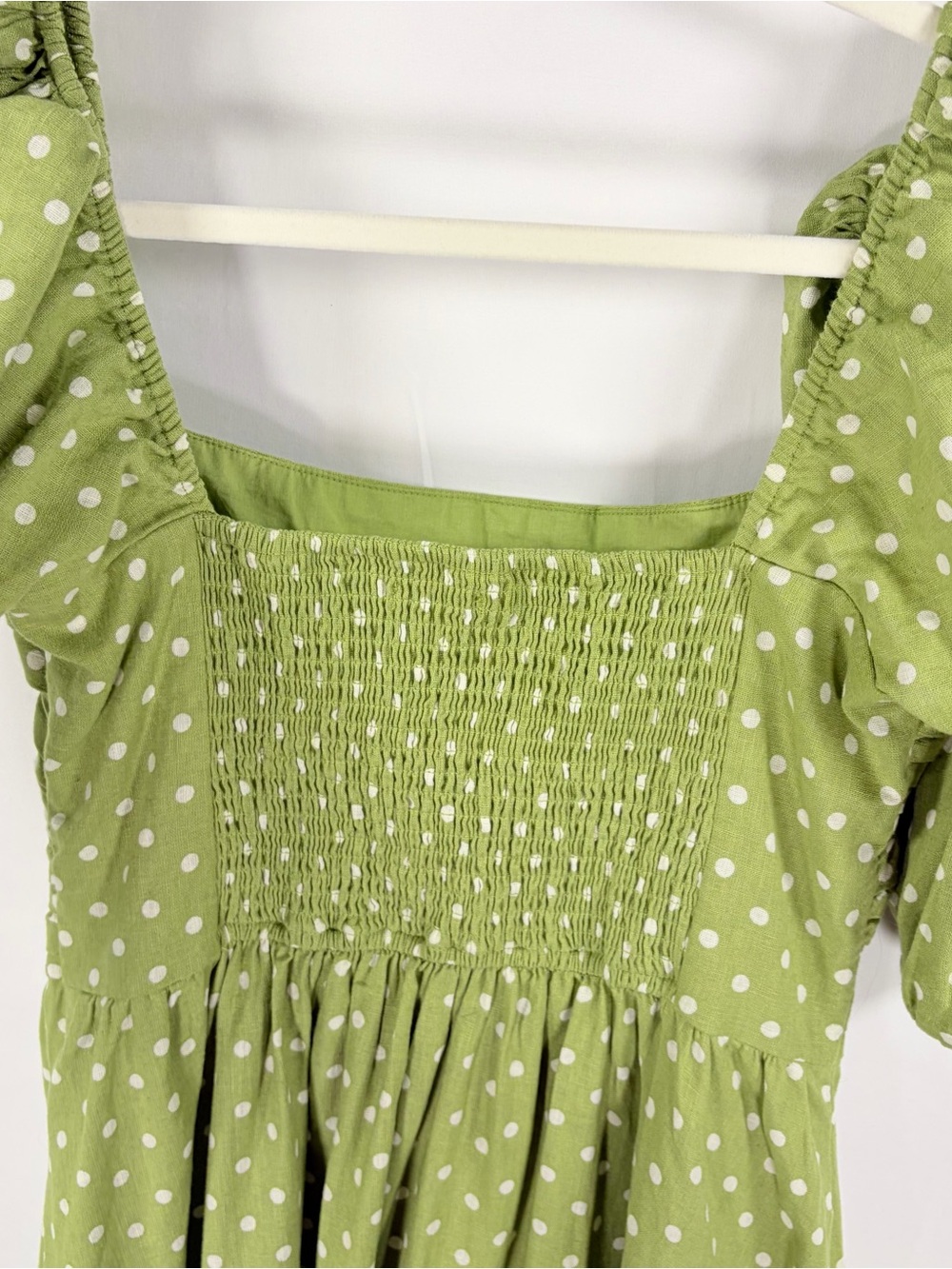 Abercrombie & Fitch Green Polka Dot Puff-Sleeve Midi Dress - Picture 9 of 14